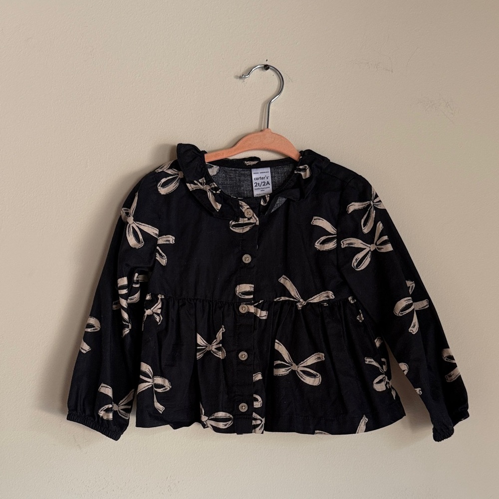 Carter's Toddler Cotton Black Button-Up Blouse with Bow Design
